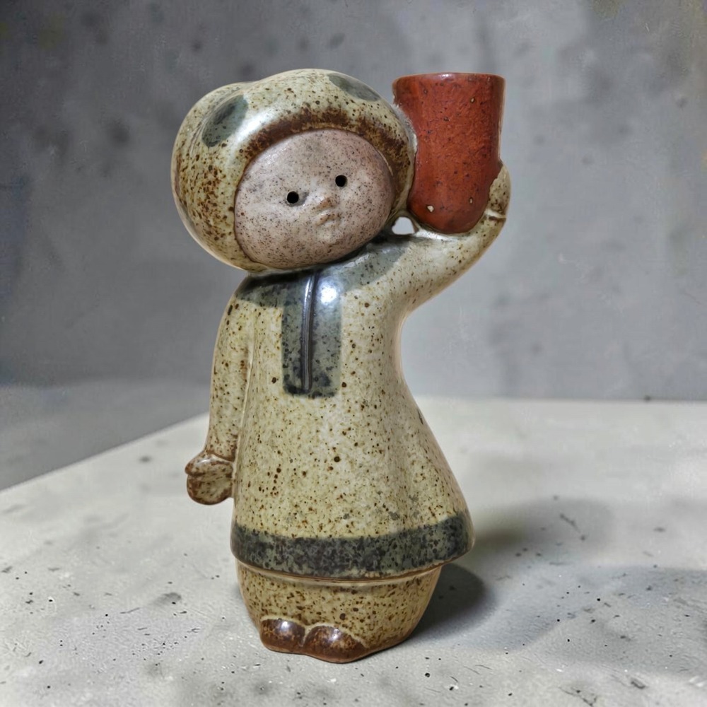 Vtg Stoneware Mushroom Cap Girl Figurine Tapered Candle Holder UCTCI Japan 5.5"